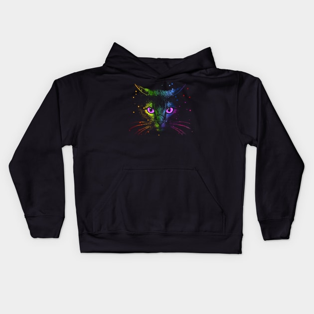 Rainbow drop Cat Face Kids Hoodie by meownarchy